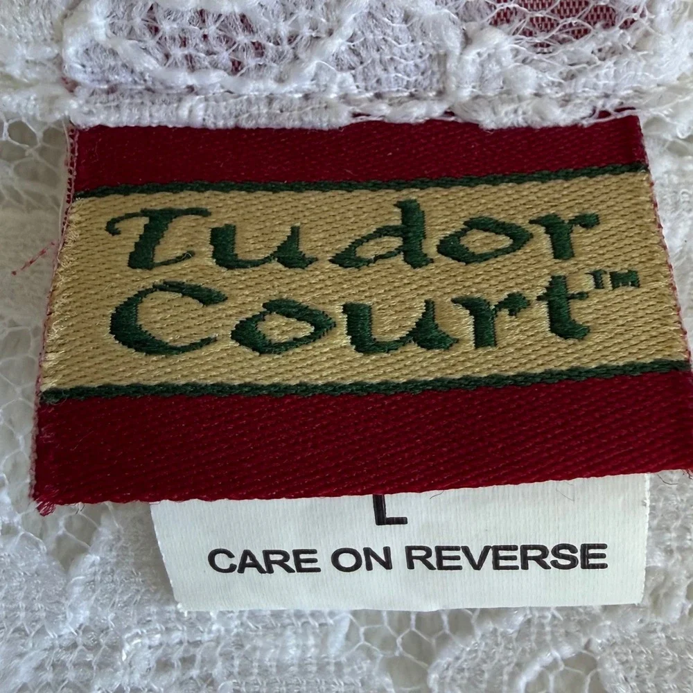 Vintage Tudor Court‎ White Floral Cut Out Open Cardigan Large Lagenlook Spring